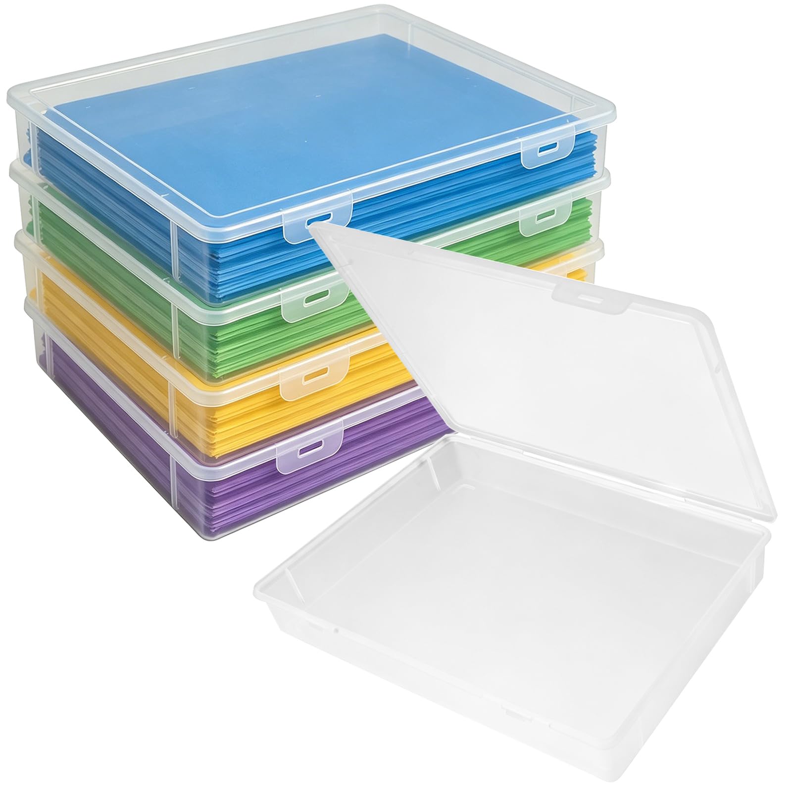 LQOZYYUL 5 Pack Plastic A4 Storage Boxes with Lids, 5cm Height