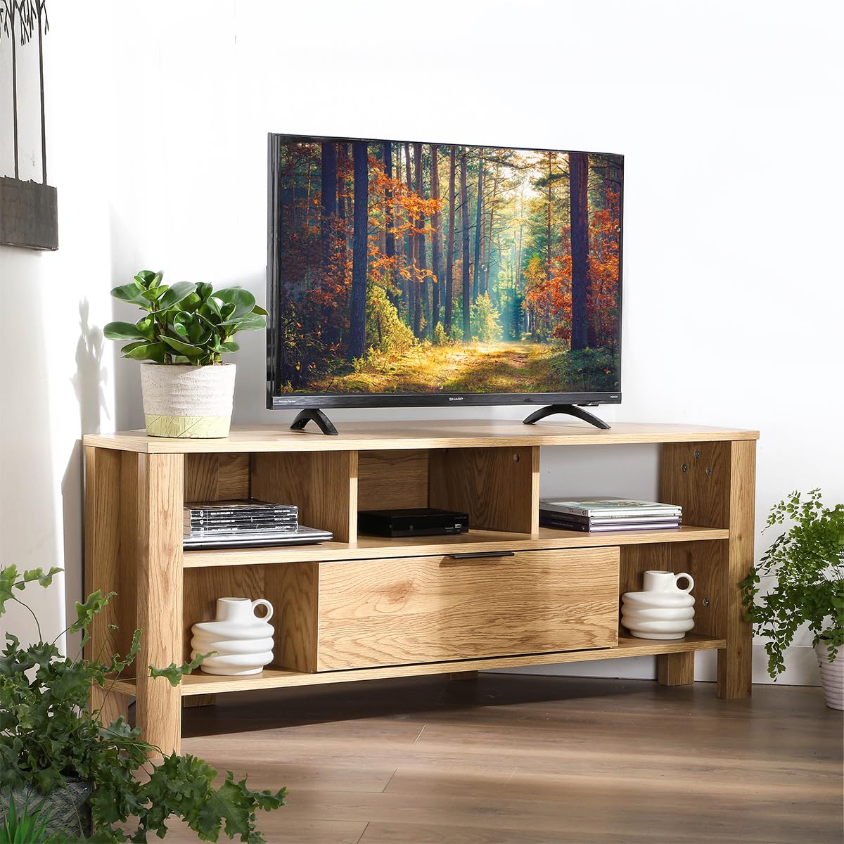 Casâme Mueble De TV De Esquina 1 Cajón Decoración Roble - L120 Cm