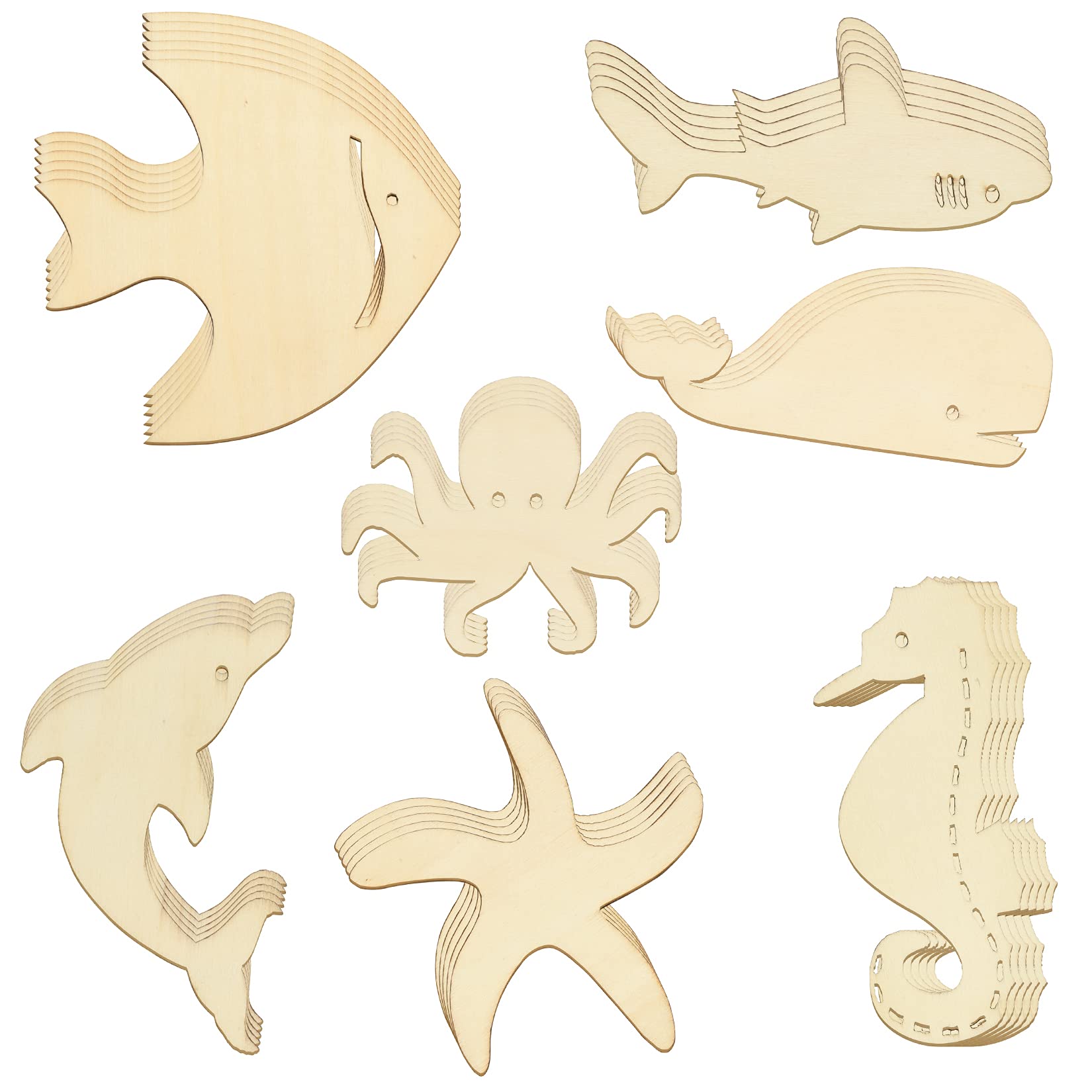 Buy HOVEOX 35 Pieces Unfinished Wood Cutouts Ocean Animals Wooden Ocean