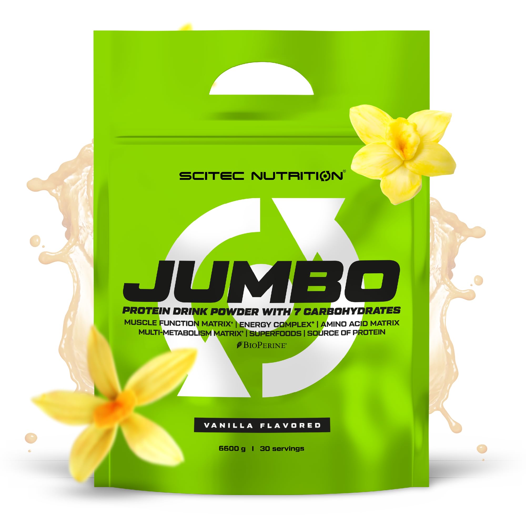 Scitec Nutrition Jumbo - Kalorienreiches Produkt zum Muskelaufbau | Mit Mehrkomponenten-Protein - Aminosäuren-Matrix - Metabolische Matrix - Superfood-Mischung - 6,6 kg, Vanille