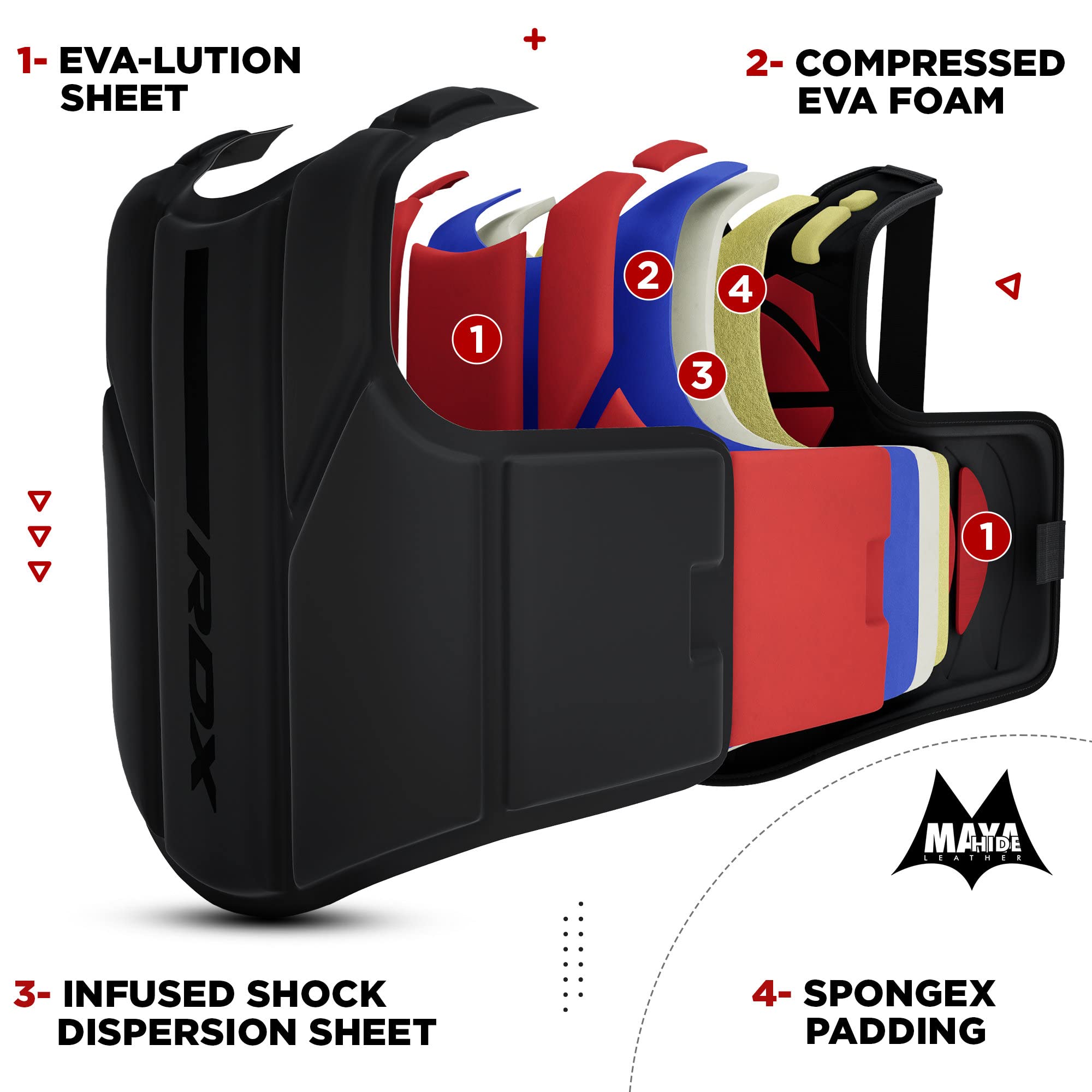 RDX Protector de Pecho Maya Hide Cuero Acolchado Ajustable para Muay Thai, Artes Marciales, Kickboxing