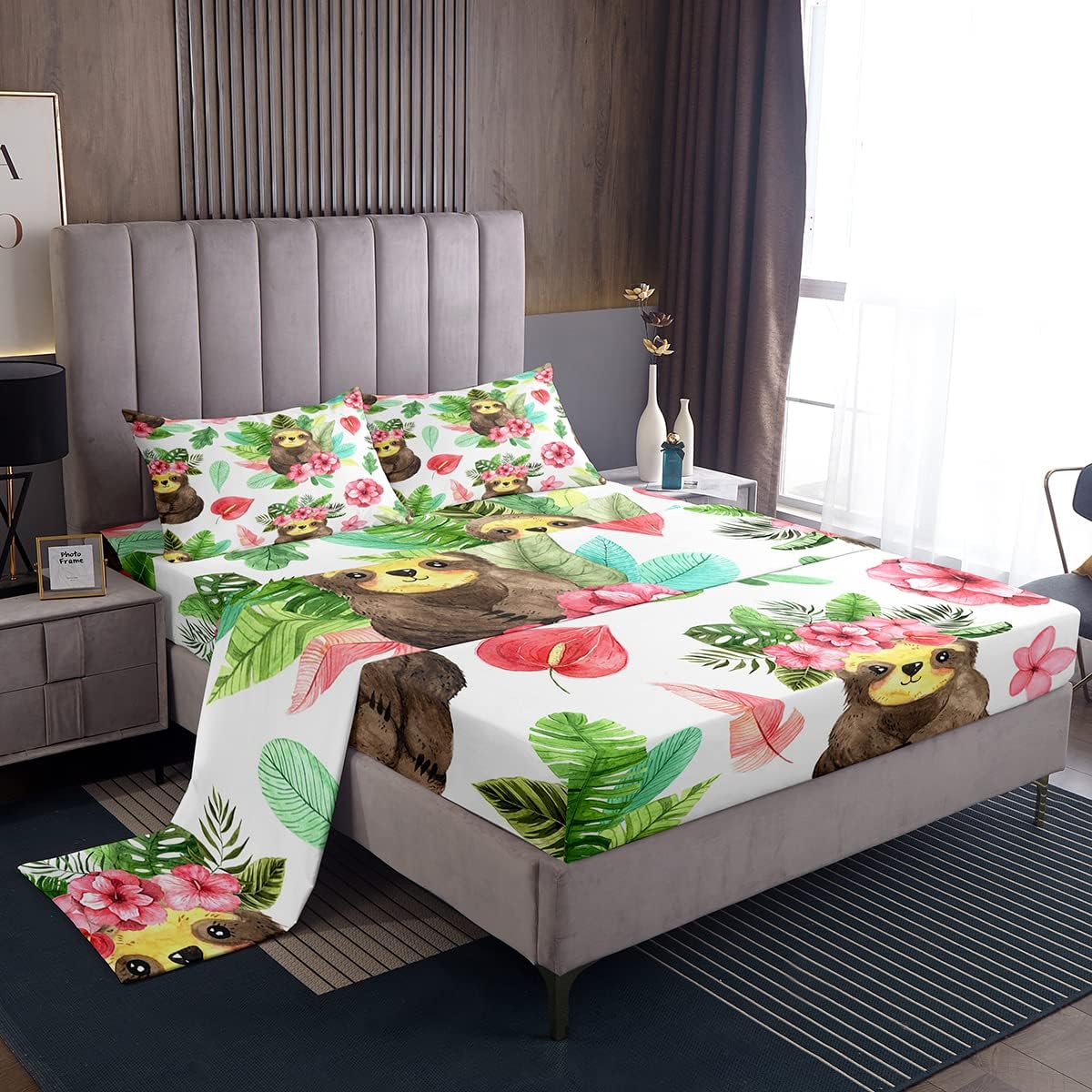 Erosebridal Cartoon Sloth Fitted Sheet Kawaii Sloth Bed