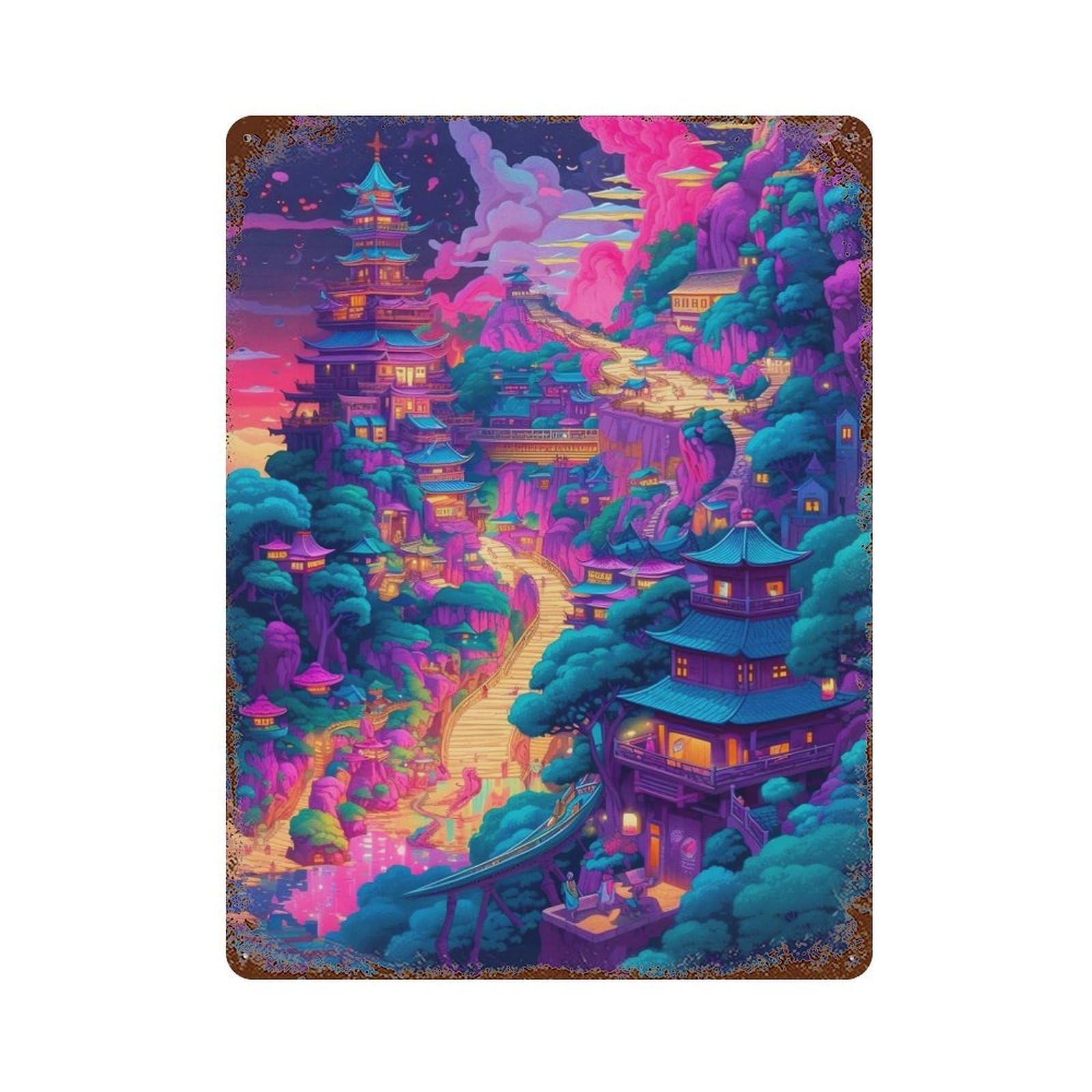 Fantasy Landscape 6 Decorative Tin Sign 15.7"x11.8", Ideal for Garage, Bar And Workshop Decor