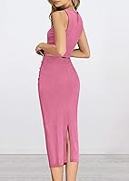 Vista 5 de PRETTYGARDEN Conjunto de 2 piezas de verano para mujer, cuello redondo, sin mangas, con abertura, falda midi