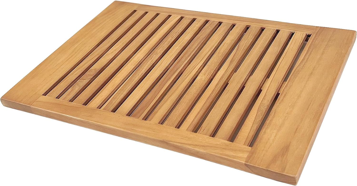 Asta SpaTeak Bathroom Floor Mat, Solid Teak Shower, Spa, Door Mat, Indoor Outdoor Floor Mat, TB-820R (20" x 14")