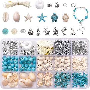 715 PCS Turquoise Turtle Beads Kit -Ocean Theme DIY Jewellery Making Kit, with Starfish, Seashell & Mermaid,Bracelet Necklace Earring Anklet Craft Jewelry Makingt, with Starfish, Seashell & Mermaid,Summer Beach Necklace Bracelet Anklet Making,for Wom