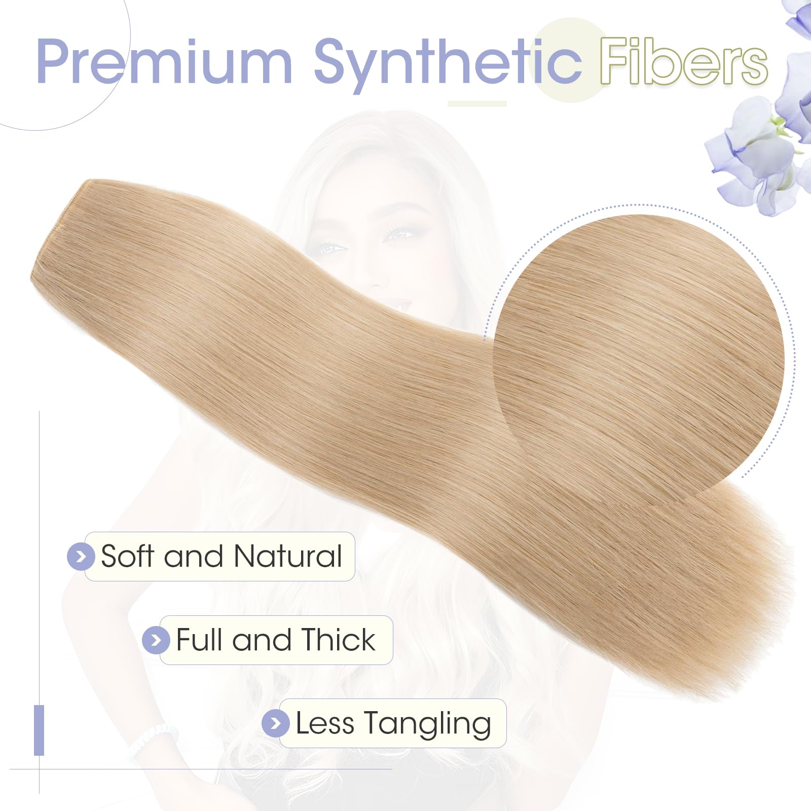 TESS Secret Wire Hair Extension Invisible One Piece Synthetic Hair Extensions Straight Full Thick Long Adjustable Hairpieces for Women (Ash Blonde Mixeded Pale Blonde - Image 4