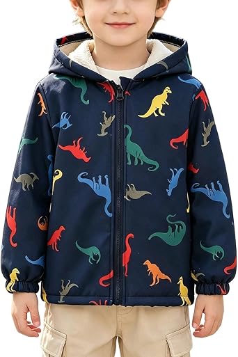 Boys Fleece Lined Coats Kids Winter Windproof Warm Hooded Jacket