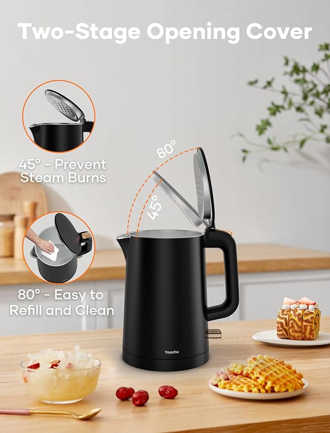 Tetera Eléctrica Pequeña 0.8L 1000W Acero Inoxidable Negro miniatura 7