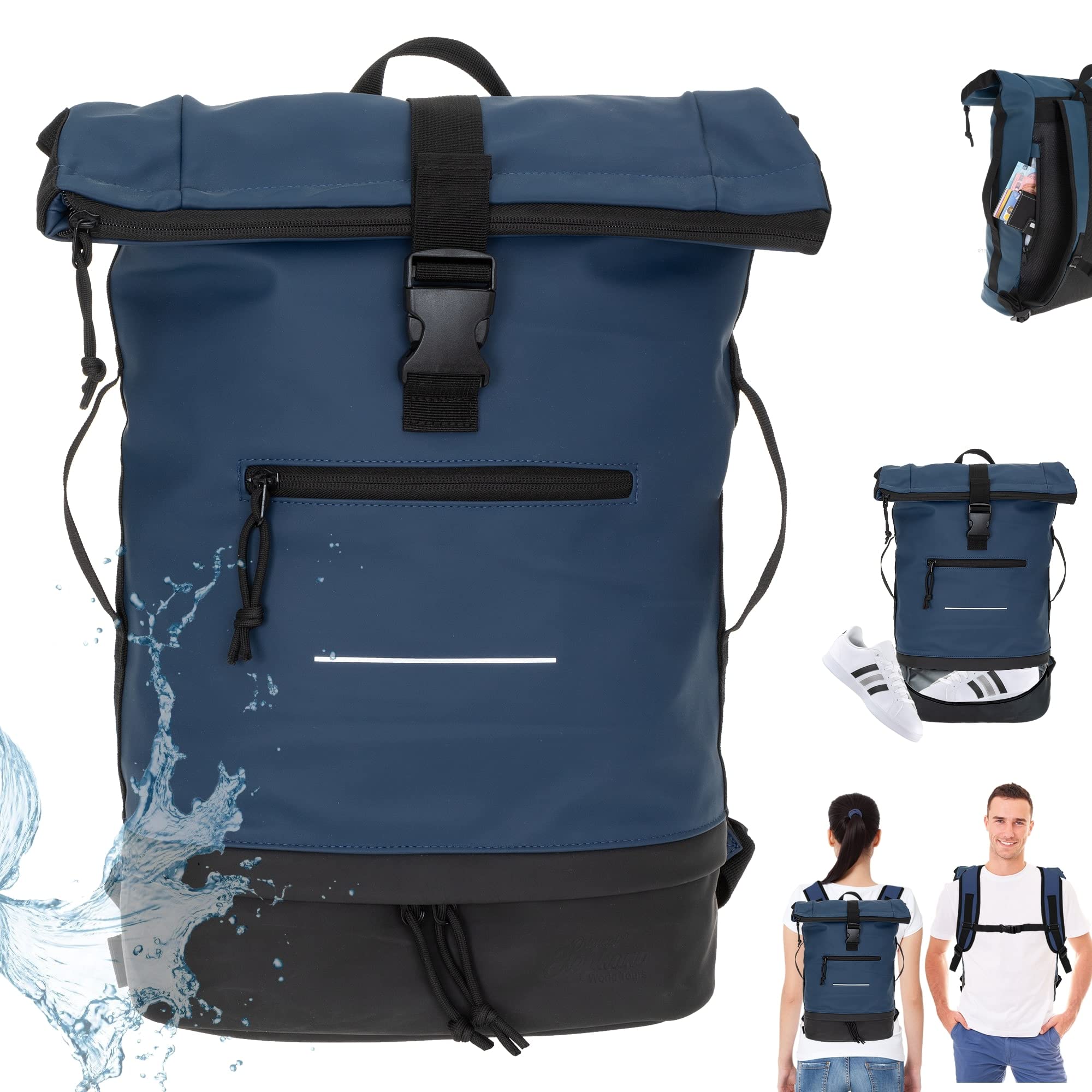 Elephant Rucksack Herren Damen Plane Time Bag COMP Fahrradrucksack Kurierrucksack Roll-Top A4 mit Laptopfach, Bodenfach 12823 + Flasche