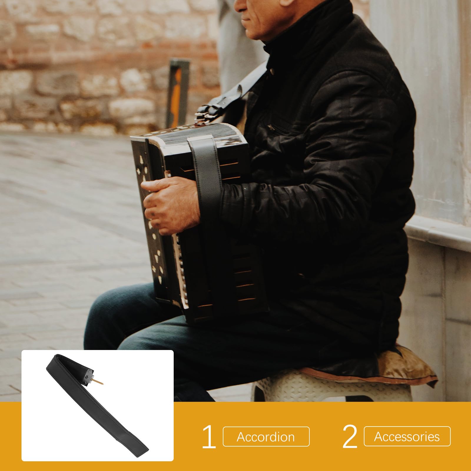 MAGICLULU Sangle Accordéon Accessoire Essentiel Basse Noire Ceinture Pratique pour Accordéon 60-72 Basses Main Gauche en Pu Souple et Résistante à L'étirement