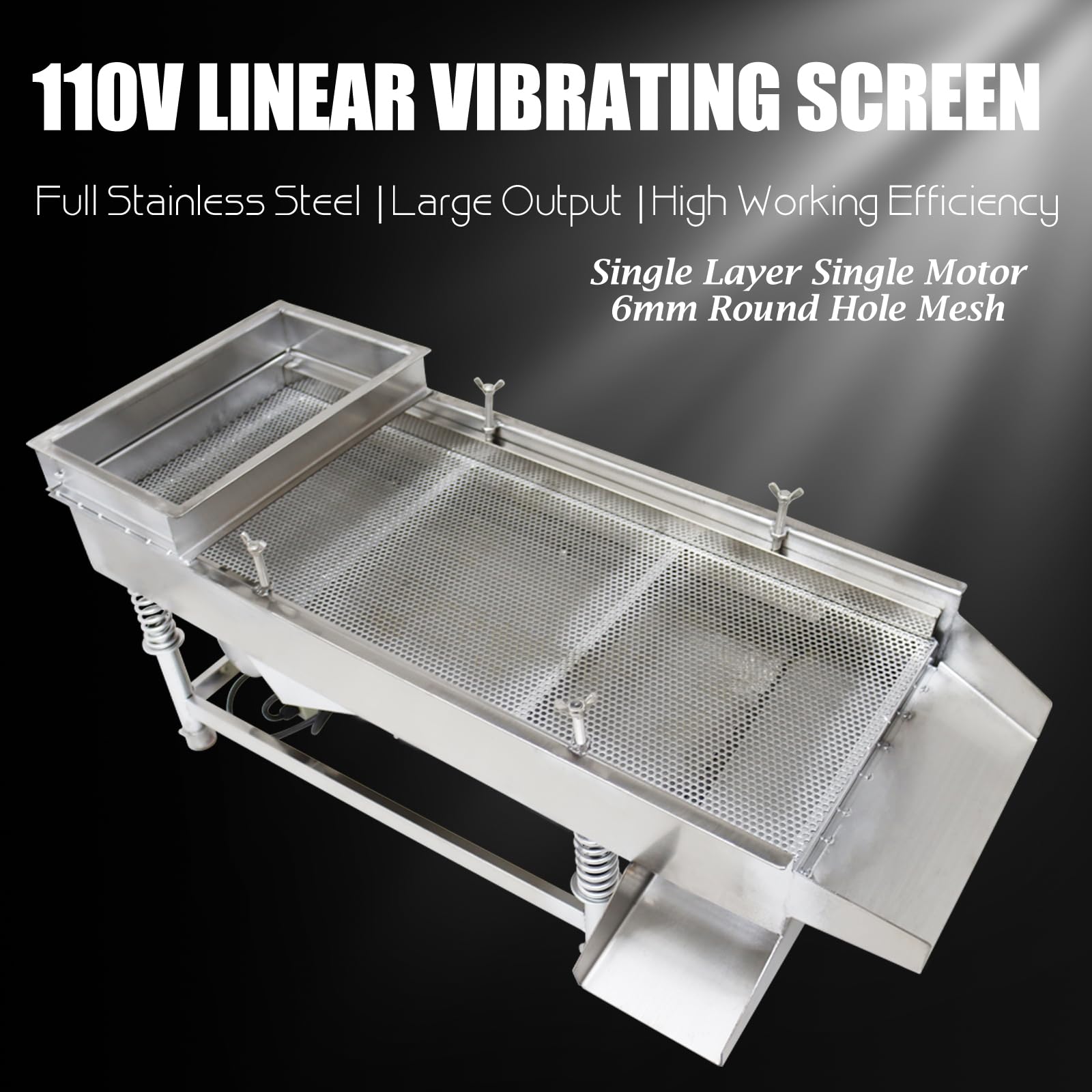 WYDDDARY Small Stainless Steel Linear Screen Electric Linear Sifter Machine Straight Vibrating Sieve Shaker 6mm Round Hole Mesh Single Layer Single Motor 110V