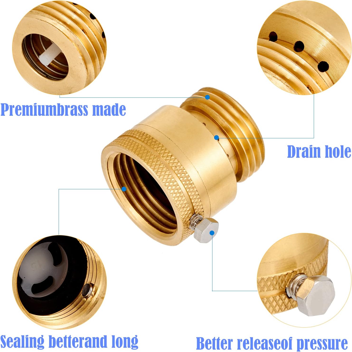 Buy 2 Pack Brass Vacuum Breaker 3/4 Inch GHT Hose Bibb Connector