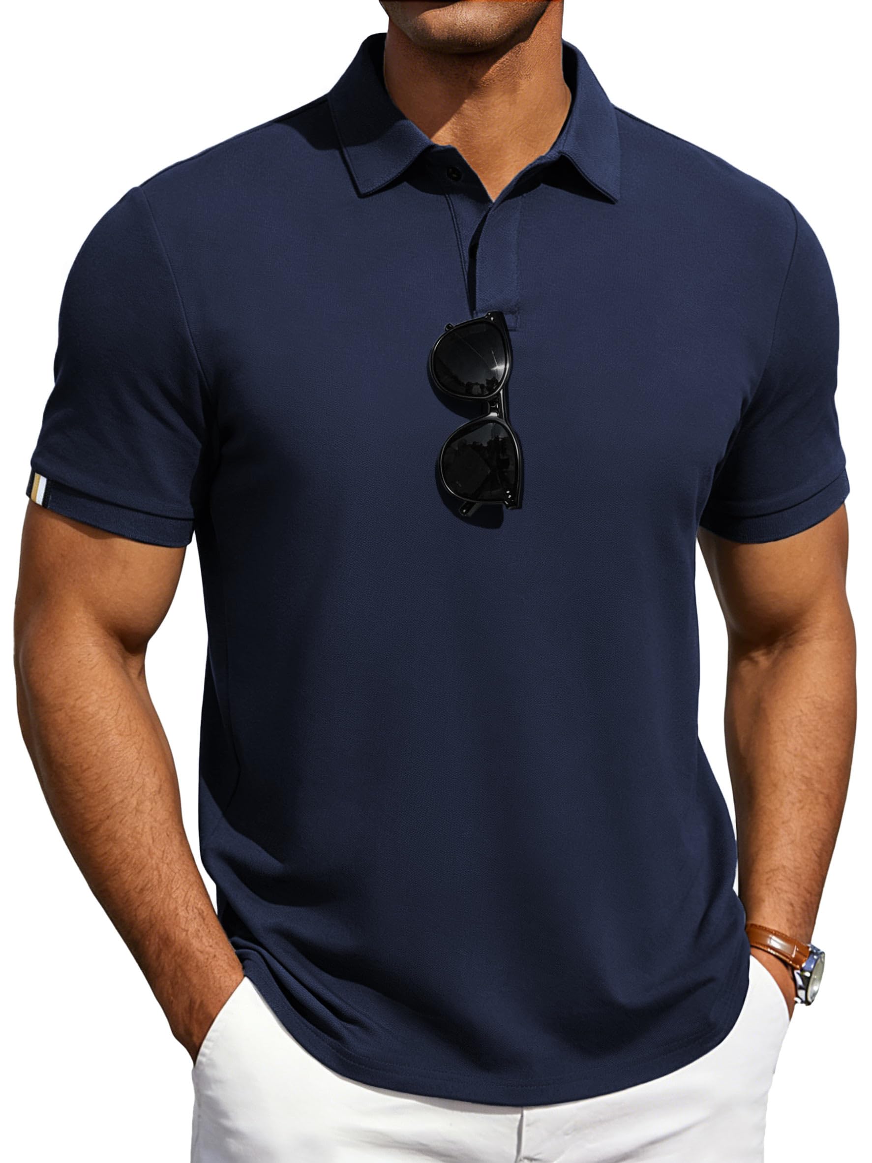HMIYA Herren Poloshirts Mit Kurzen Ärmeln Atmungsaktive Poloshirts Für Herren Sommer T-Shirts Mit Druckknöpfen Freizeitshirts Basic Golf-Poloshirt