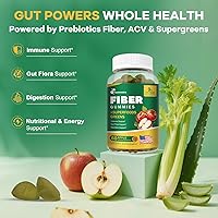 Vista 3 de 9G Fiber Gummies for Digestive Health & Regularity - No Sugar Added Apple Flavor - Prebiotic Fiber Supplement with Greens - Daily Gummies for
