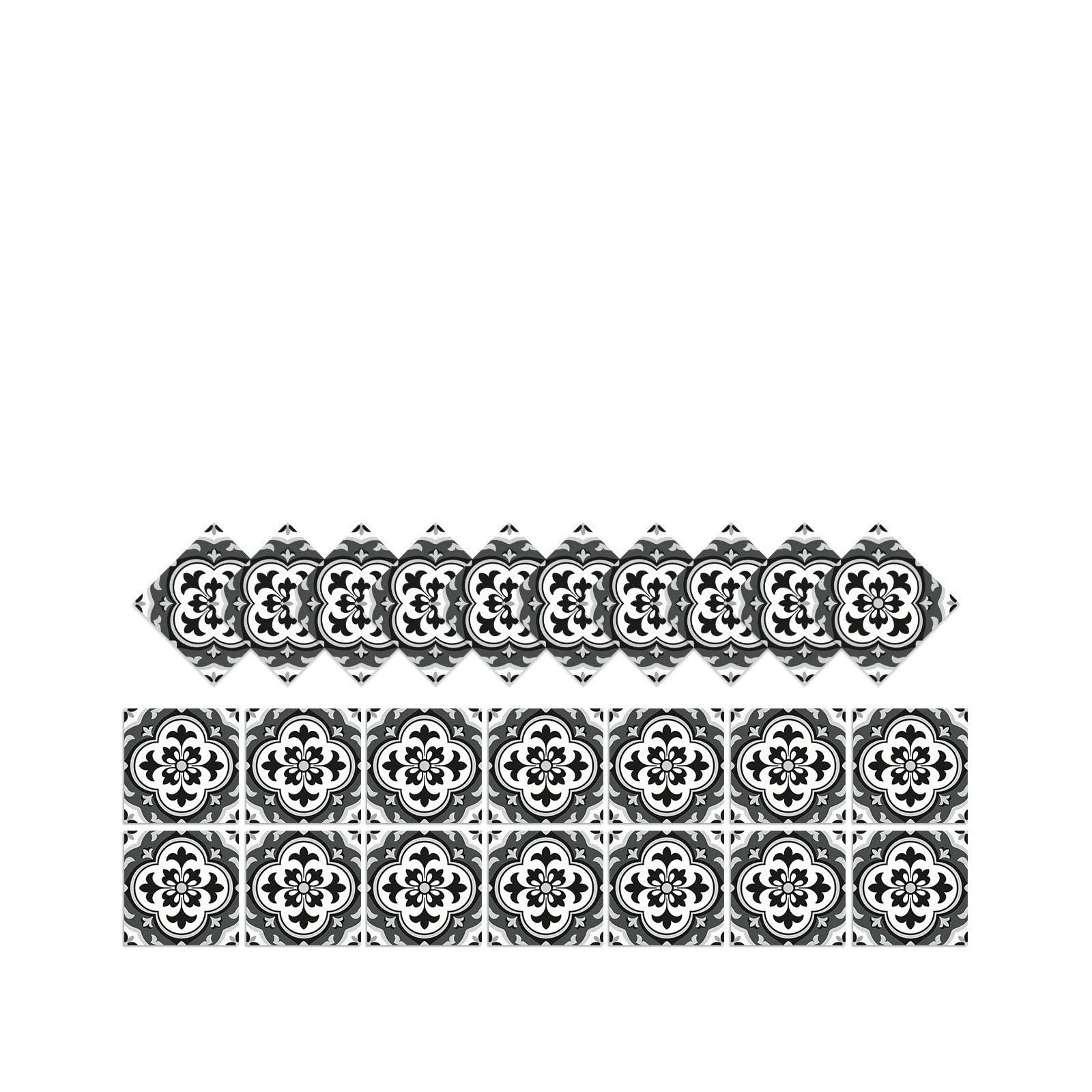 Azulejos de borde retro for balcón, terraza, cocina, baño, pegatinas de pared autoadhesivas impermeables a prueba de aceite(FHZ-98,15cmx15cmx24pcs)