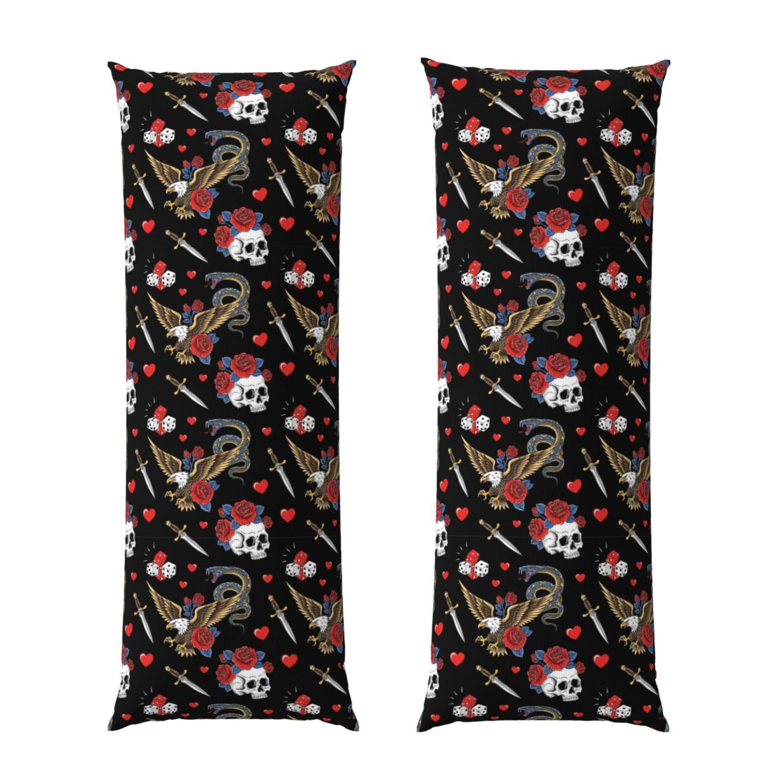 Body Pillow Cover 20x54, Vintage Rock Snake Knife Wild Eagle Rose Skull, Soft Microfiber Long Pillowcase with Zipper Closure, Breathable Protector for Bedroom Sofa Couch Sleeping