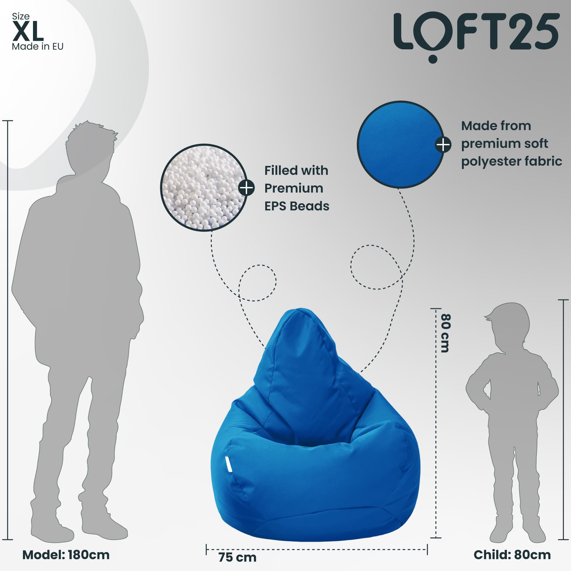 Loft 25 Puff Pera Gamer | Silla Puff Pera para Exteriores Interiores Sala | Resistente Al Agua | Limpieza Fácil | Diseño Ergonómico para Soporte del Cuerpo | Durable Y Cómoda (Marroquí Azul, Puff)