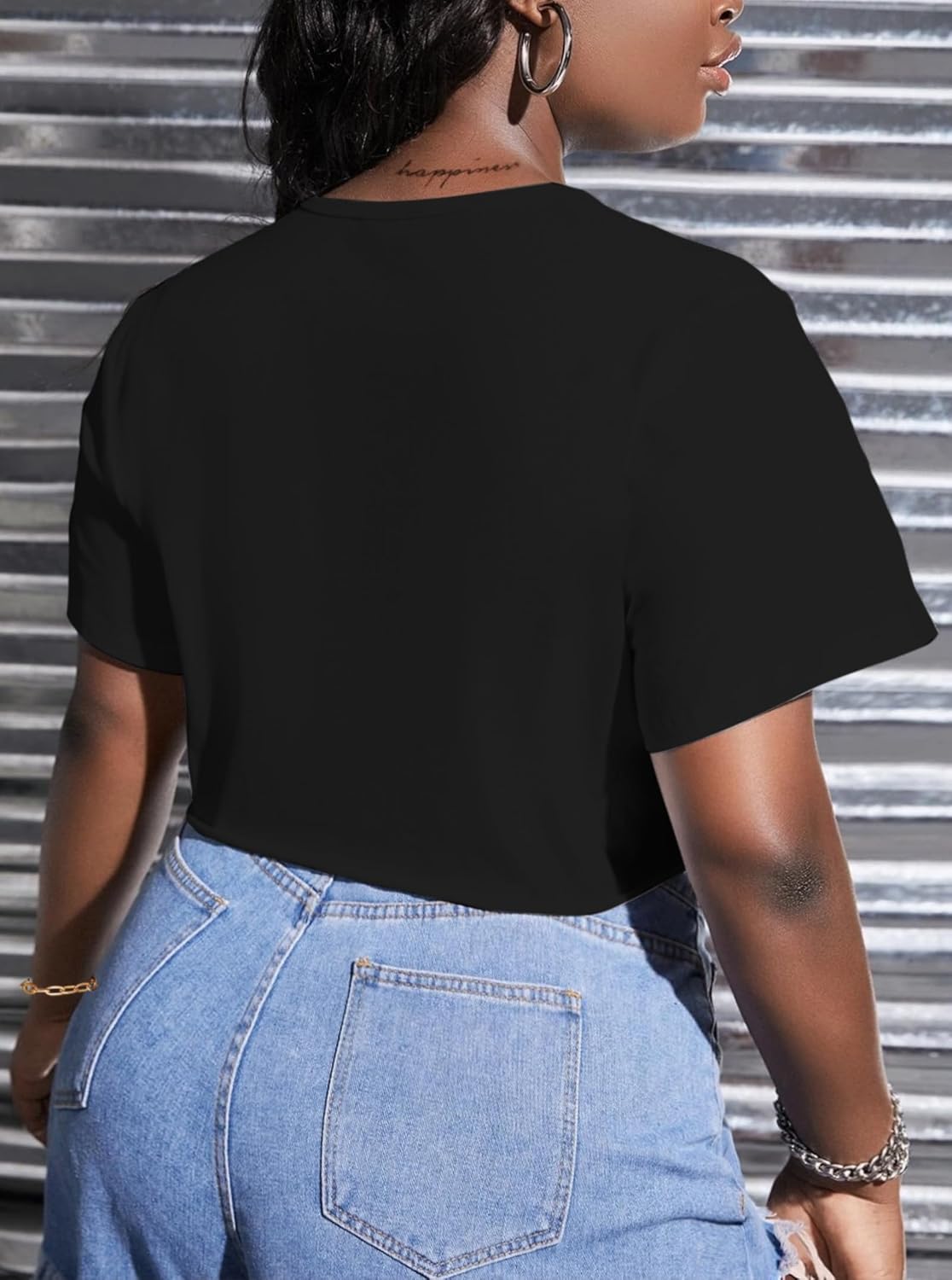 Hilinker Women's Sexy Graphic Crop Tops Summer Cut Out Chain Shirts Short Sleeve Cropped Tee - Image 2