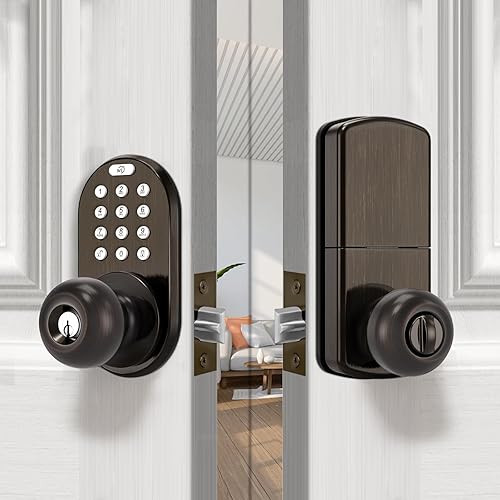 Miniatura 4 de Cerradura de perilla de puerta con teclado de entrada sin llave, cerradura digital inteligente electrónica mejorada para puertas delanteras,