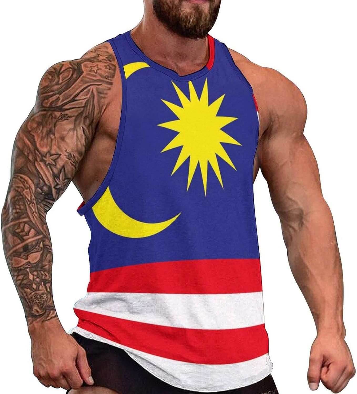 Malaysia Flag Men's Tank Tops Sleeveless Muscle Shirts for Men Lightweight Vest Crew Neck T-Shirts