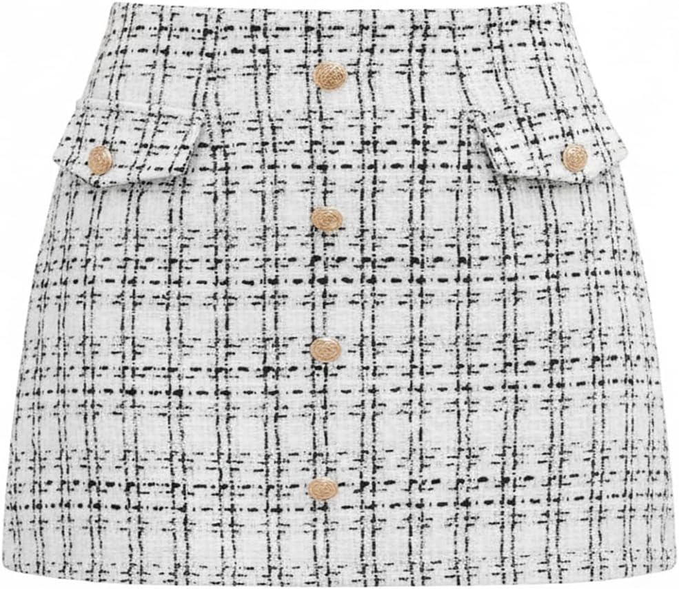 CUPSHE Women Mini Plaid Skirts Tweed High Waist Bodycon Pencil Hem Fall Winter Dressy Outfits Shorts - Image 5