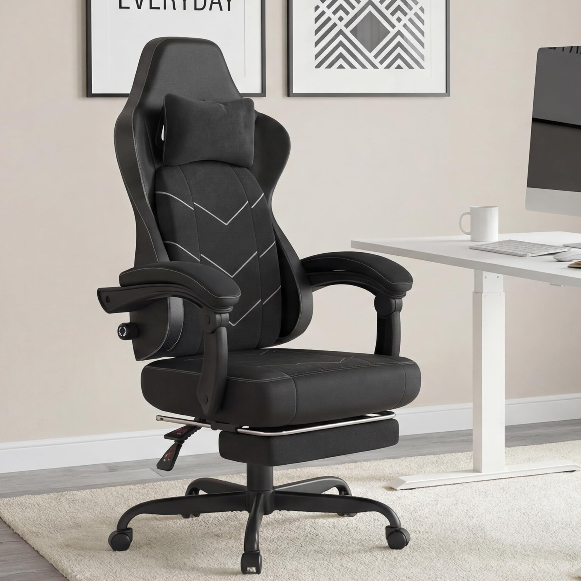 TRIUMPHKEY Sedia Gaming Ergonomica, Sedia da Ufficio con Poggiapiedi, Regolabile, Supporto Lombare, Cuscino a Molle, Braccioli Sincronizzati, Capacità di Carico 200kg, Nero Ossidiana