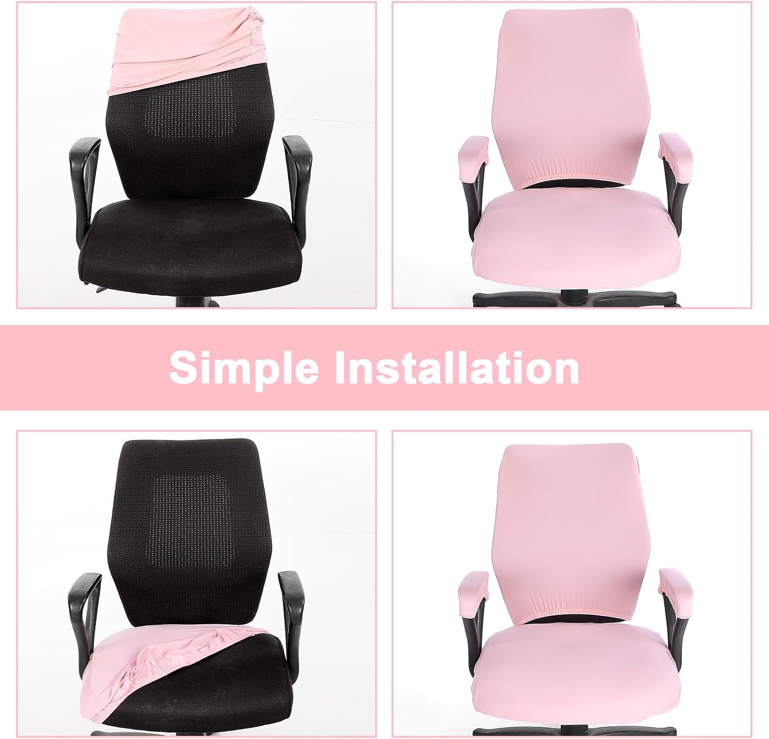 4 PCS Office Chair Covers Set Pink Computer Desk Chair Covers Universal Stretchable Protective Office Chairs Seat Cover with Armrest Cover Slipcovers Pads Cushion Backrest for Rotating (Medium Pink)