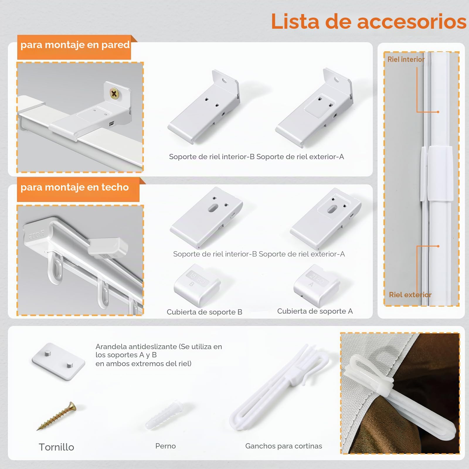 Sekey Barra de cortina extensible, riel de cortina de 1 vía, de aluminio, telescópico, barra de cortina ajustable, 110-210 cm