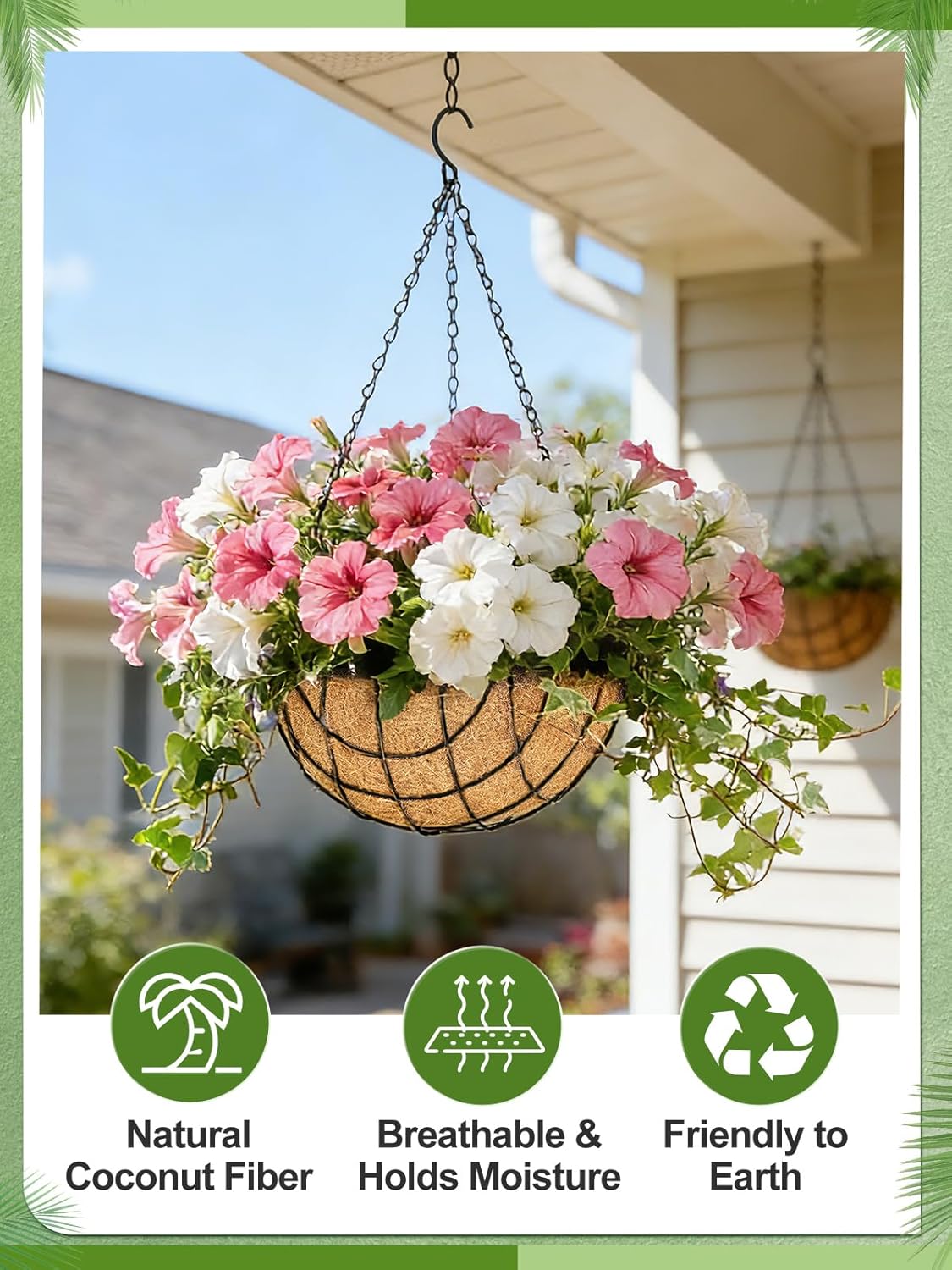 16'' x 40'' Natural Coco Liners for Planters - Coconut Fiber Hanging Basket Liner for Window Box Raised Bed Liner Garden Decoration