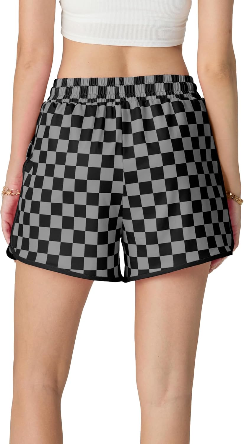 IWOLLENCE Women's Checkered Shorts Elastic Waist with Drawstring Plaid Short Pants Beach Summer with Pockets - Image 4