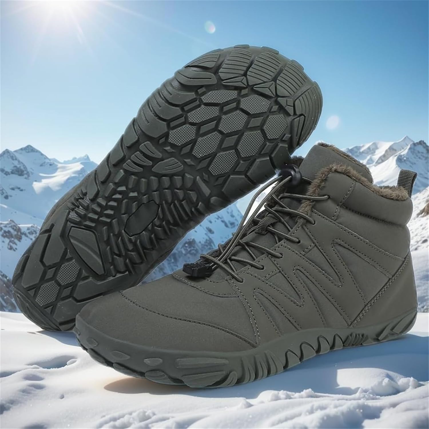 Winter Barefoot Boots for Men Women Fur Fleece Lined Snow Boots Wide Toe Box Trail Runner Hiking Walking Outdoor