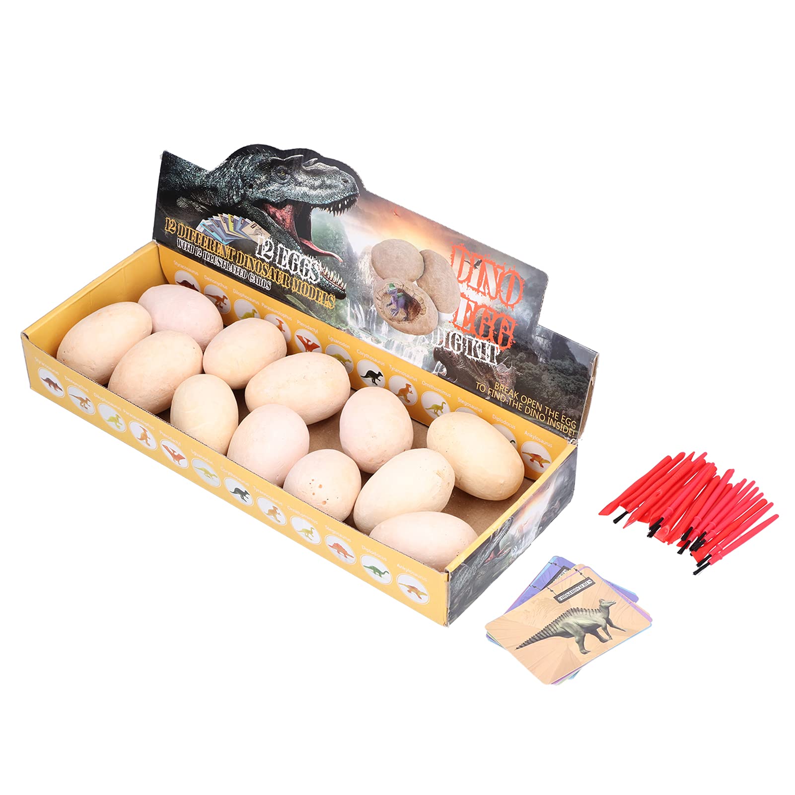 Dinosaurier-Ei-Grabsatz, Simulationsarchäologie-Spielzeug für Kinder, 12-teiliges Dinosaurier-Ausgrabungsset mit Meißeln, Pinseln und Lernkarten, pädagogisches STEM-Geschenk für