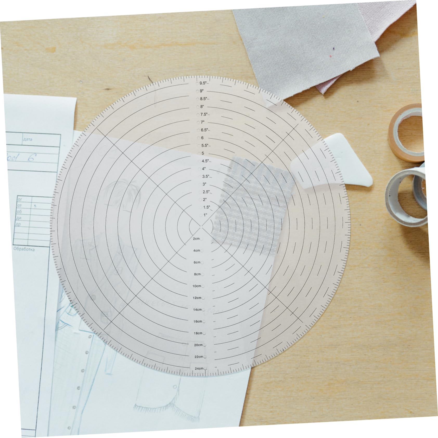 Plantilla de Costura Acrílica Transparente de 10 Pulgadas con Diseño Circular Central, Herramienta Ligera para Patchwork y Escuela con Visibilidad Clara