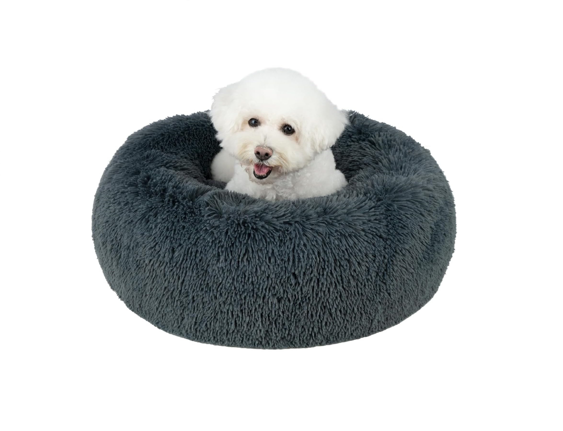 Best Pet Supplies Round Calming Dog Bed for Small, Medium &amp; Large Dogs, Plush Donut Cuddler Pet Bed w/Raised Rim for Head, Neck Support, Anti-Slip Bottom Washable Bed - Gray, 27 x 27 x 7.5