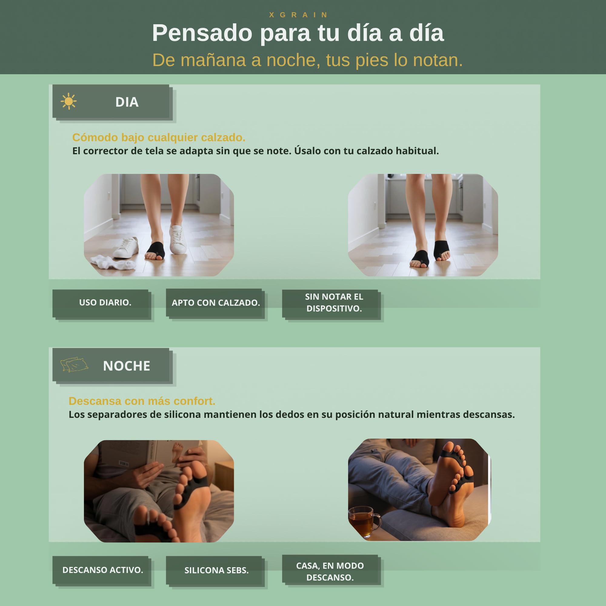 Corrector de Juanetes y Separador Dedos pie Negro – Férula Hallux Valgus con Almohadilla de Gel – Pack 4 Piezas Unisex Talla Única