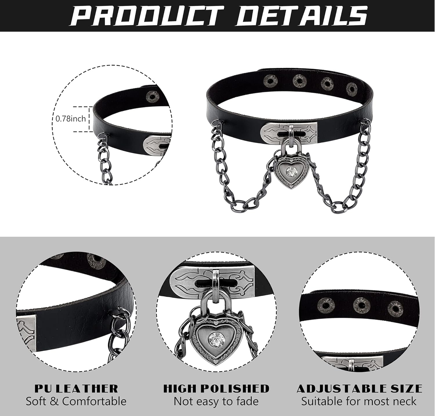 HAIAISO 6-9pcs Leather Punk Goth Choker Necklace with Love Heart Spikes, Adjustable Pu Collar for Women - Image 7