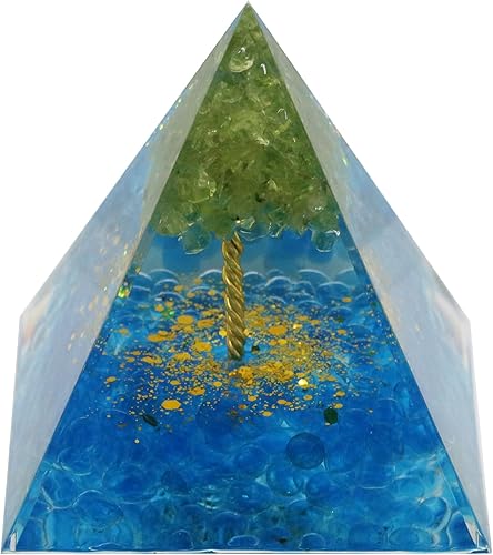Pirámide de orgón, árbol de la vida de peridoto y cianita, cristales curativos Pirámides de orgonita para meditación Espiritualidad Metafísica,
