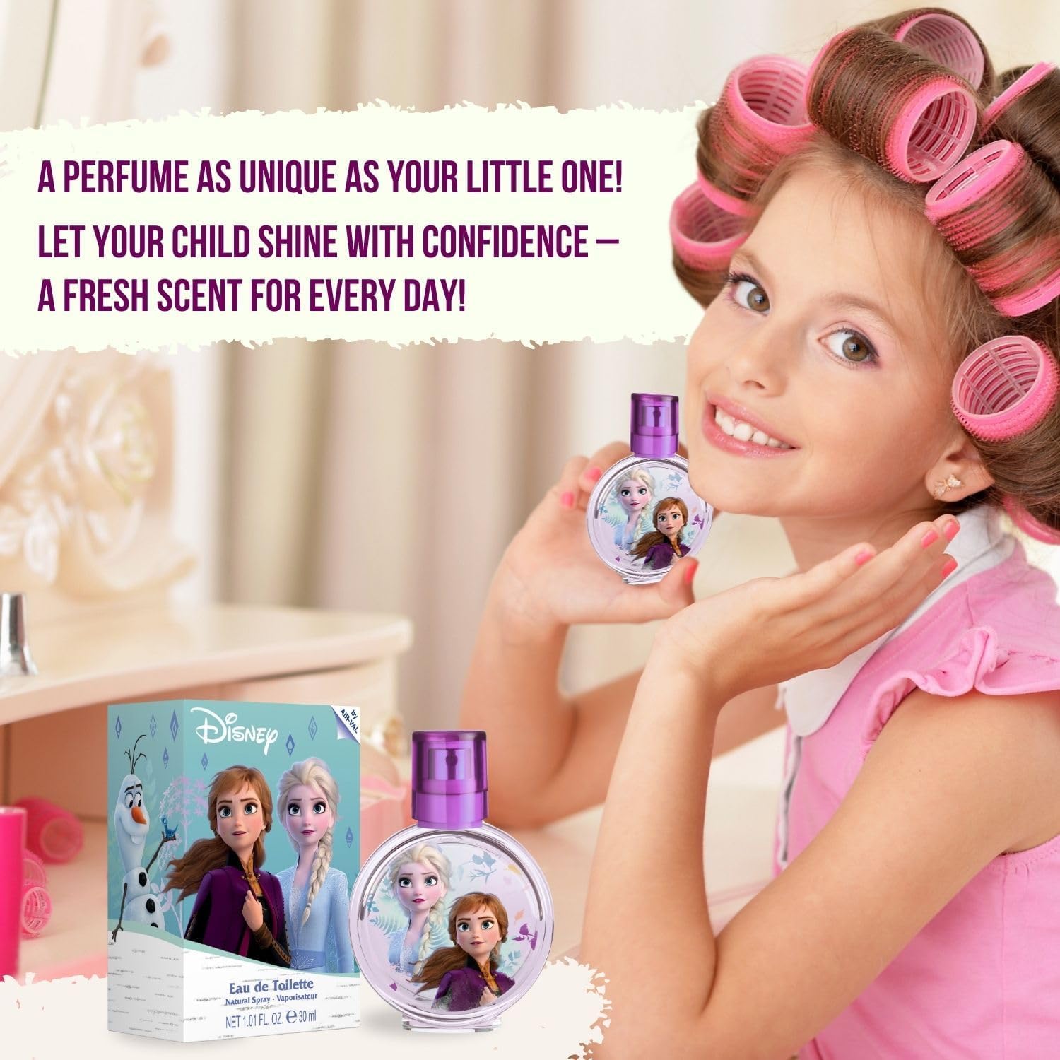 Frozen II Perfumy dla dzieci: woda toaletowa w pięknym szklanym flakonie i zamknięciem koronowym z Anną i Elsą, zapach dla dziewczynek (30 ml)