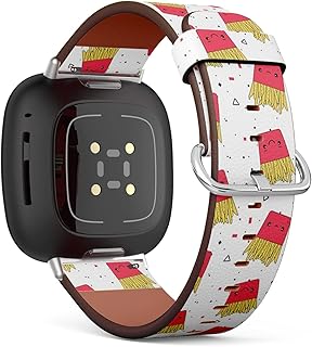 CJBROES Replacement Leather Watch Band, Compatible with Fitbit Versa 3 and Fitbit Sense of Wristband Bracelet Accessory - Fast-Food