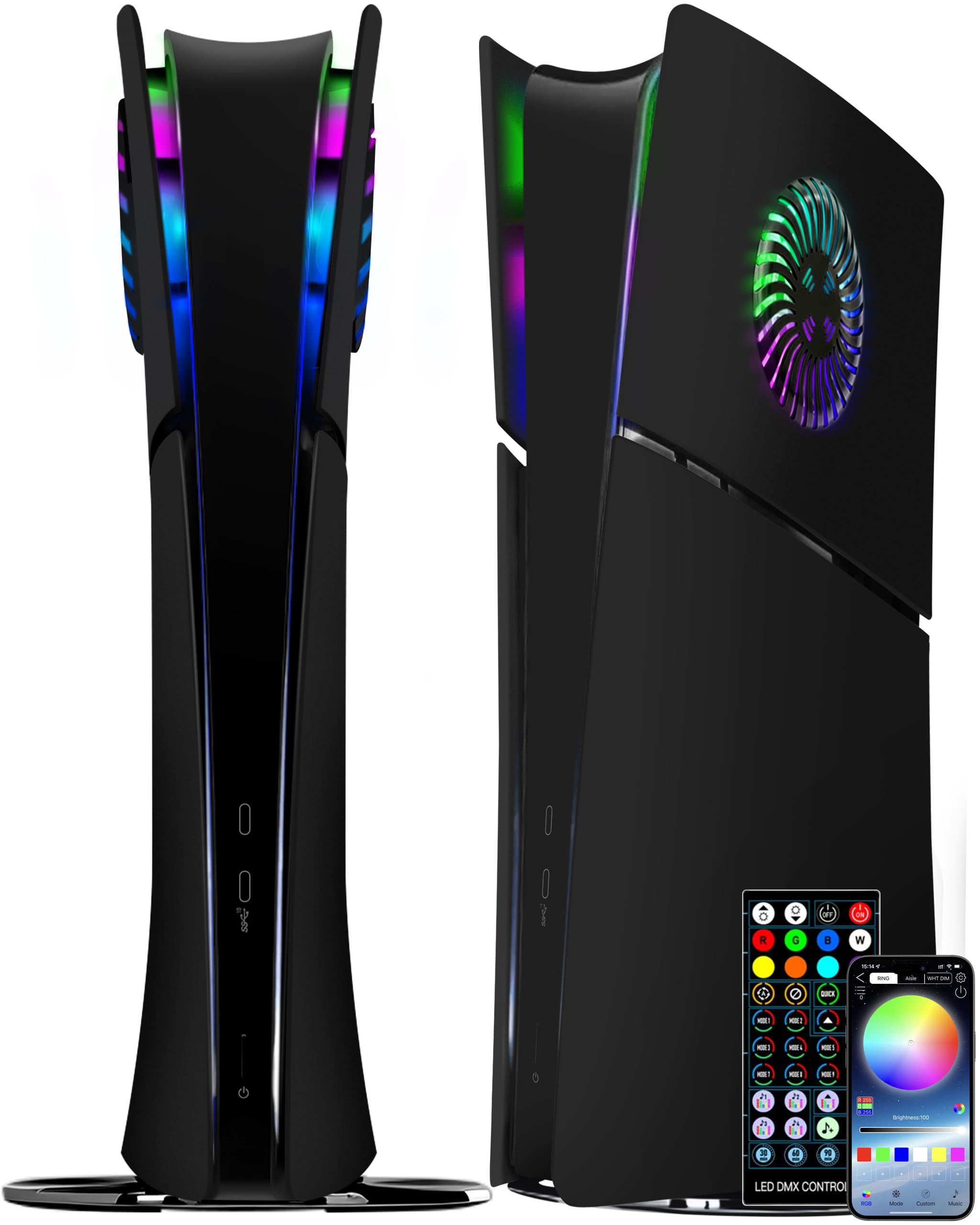 Joso Pannello frontale per PS5 Slim Digital Edition, custodia di ricambio antigraffio antipolvere con anello RGB, copertura adatta per PS5 Slim Digital Version, piastre per PS5 Slim Accessori - Nero