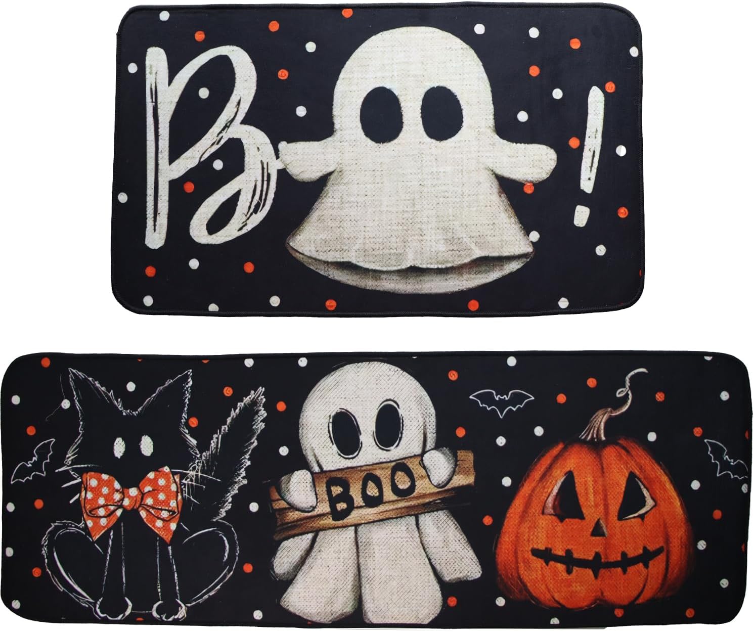 Halloween Kitchen Rugs and Mats Set of 2, Scary Halloween Decor Ghost and Pumpkin Kitchen Mats, Home Decor Non-Slip Washable Kitchen Rugs for Floor Indoor Bathroom, 17"x27+17"x47"