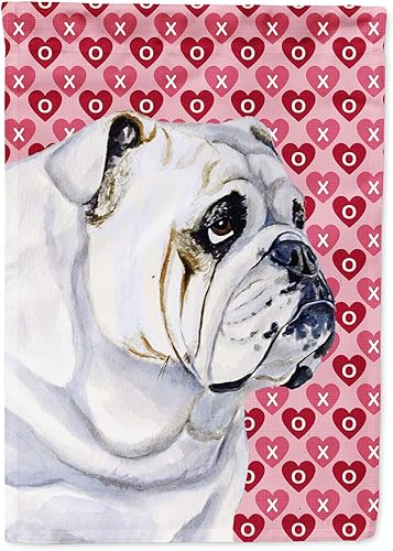 Caroline's Treasures LH9139GF Bandera de jardín con texto en inglés Bulldog English Hearts Love Love Día de San Valentín, bandera decorativa para