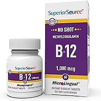 Vista 21 de Superior Source No Shot Vitamina B12 Metilcobalamina 2,500 mcg, tabletas microlingües de disolución rápida, 90 unidades, forma activa de B12, apoya