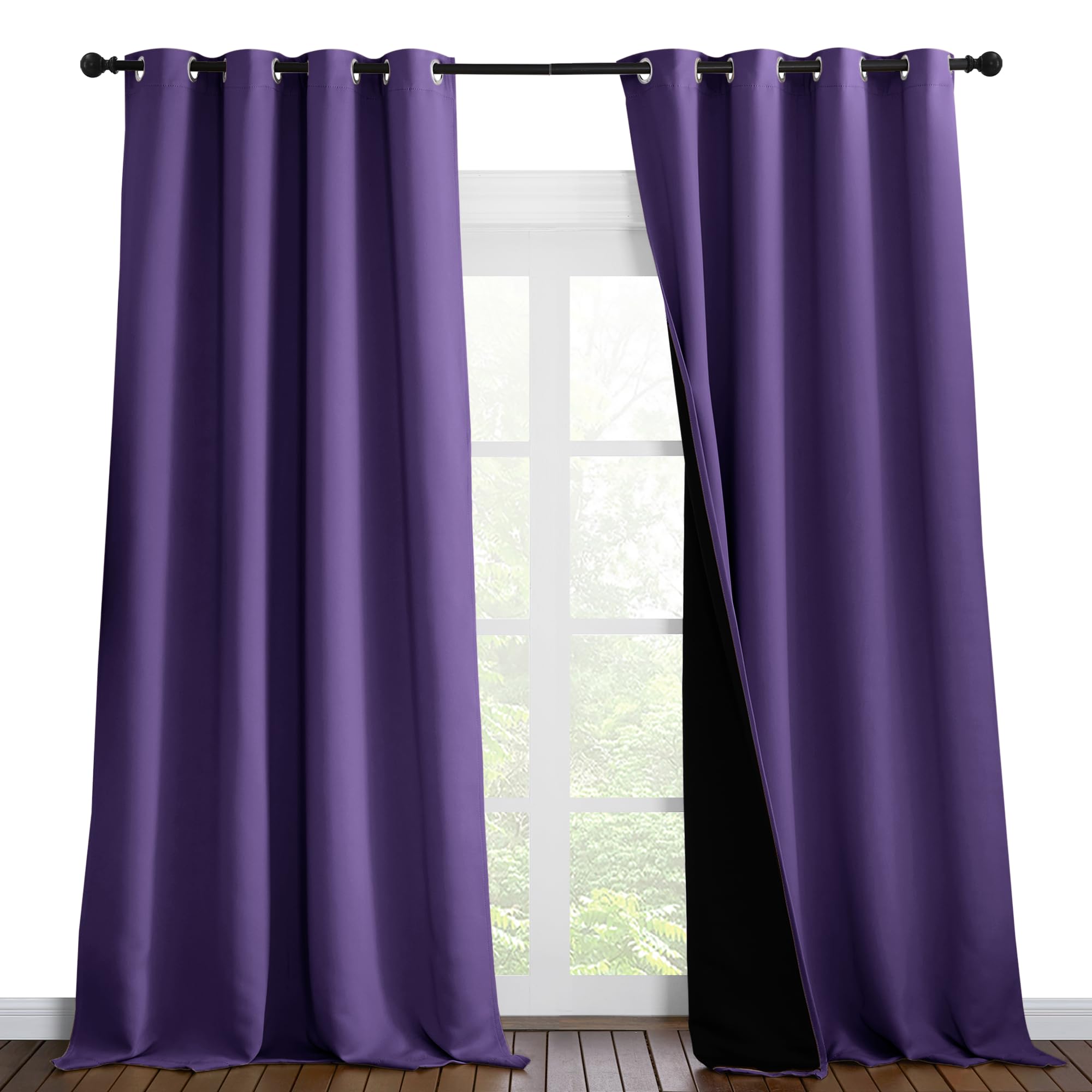 NICETOWN 100% Blackout Blinds, Laundry Room Decor Window Treatment Curtains for Large Patio Sliding Door, Thermal Insulated Lilac Purple Curtains for Bedroom, Set of 2, 55 inches x 102 inches