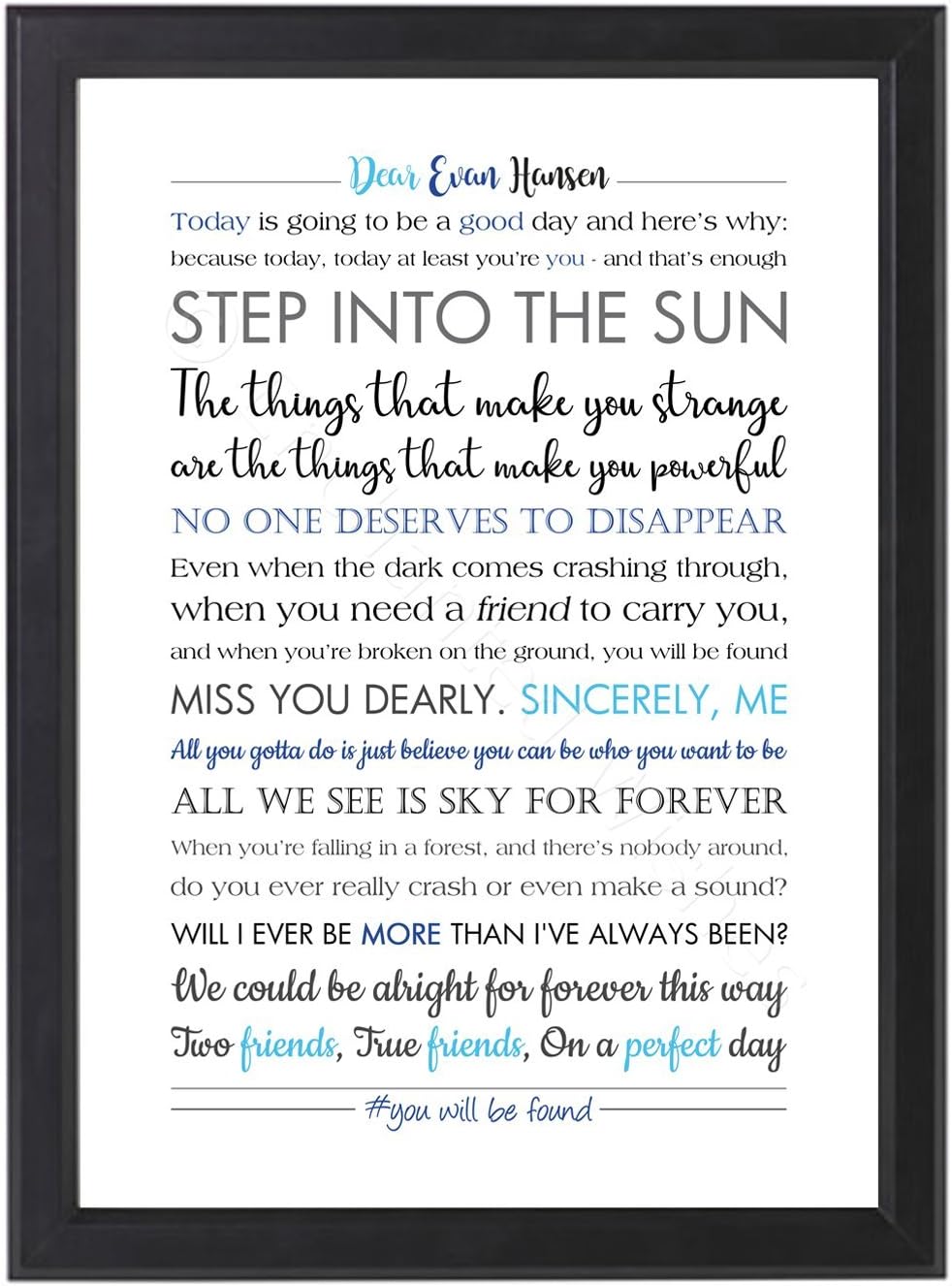 Dear Evan Hansen Musical Quotes Print, Fan Gift Picture Wall Art, Unframed Poster, (A4 (21 x 29.7cm))