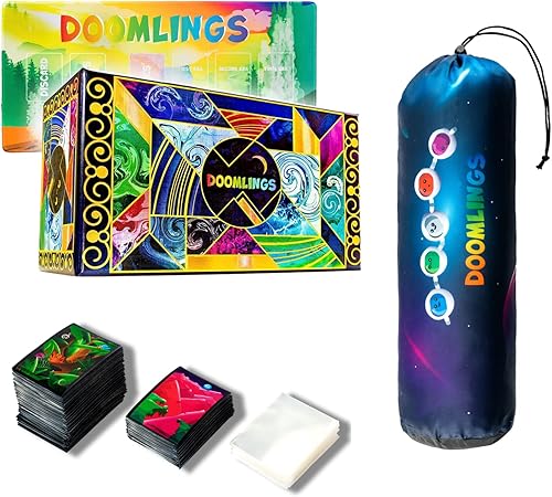 Doomlings Paquete de juego de cartas de lujo divertido juego familiar para niños y adultos Incluye tapete de juego comunitario 5 expansiones 3