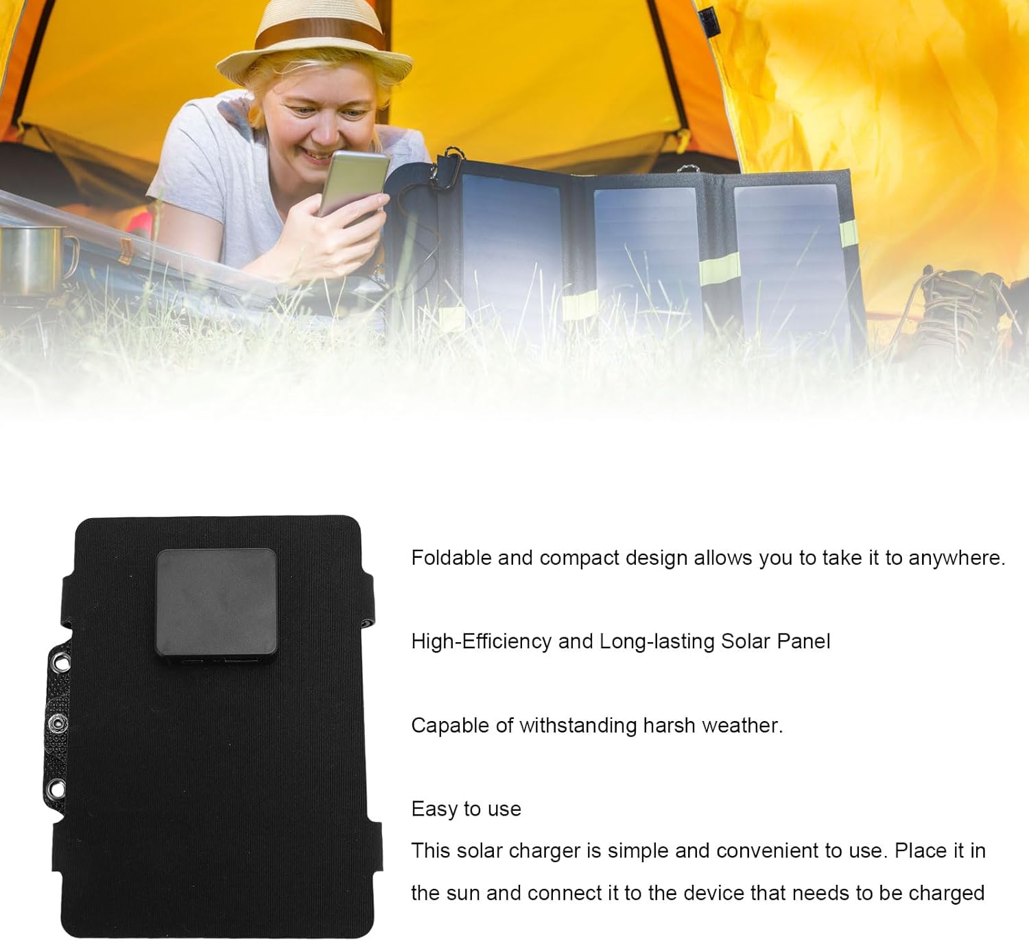 20W Portable Solar Panel Charger Efficient Folding USB Type C Cell Phones Outdoor Camping