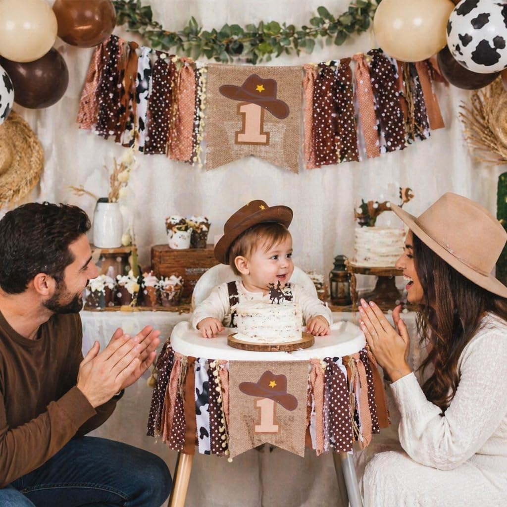 1st Birthday High Chair Banner - Cowboy Rodeo for Party Fabric Decor,Cake Smash Baby Shower,Backdrop Garland for photo props image 5
