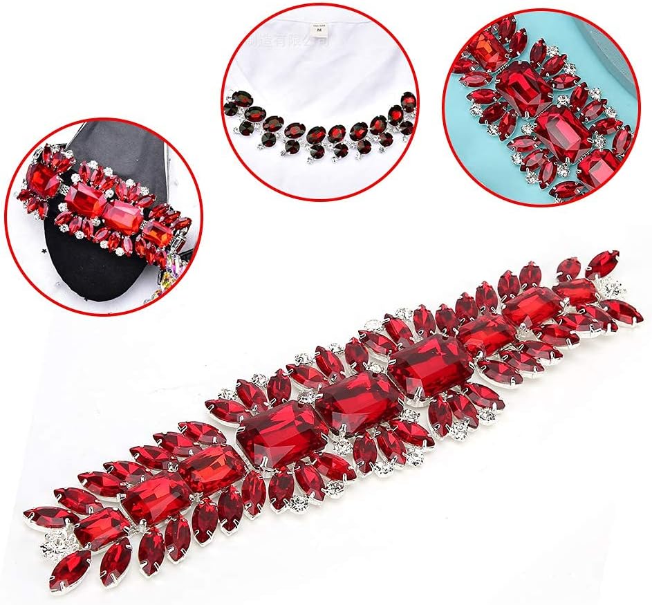 Oumefar Crystal Rhinestone Chain Trim Crystals Sewing Applique Patches Red Rhinestones for Crafts Decoration for Sewing DIY Wedding Dresses Bags Shoes Fabricappliquepatch Red Rhinestone Applique